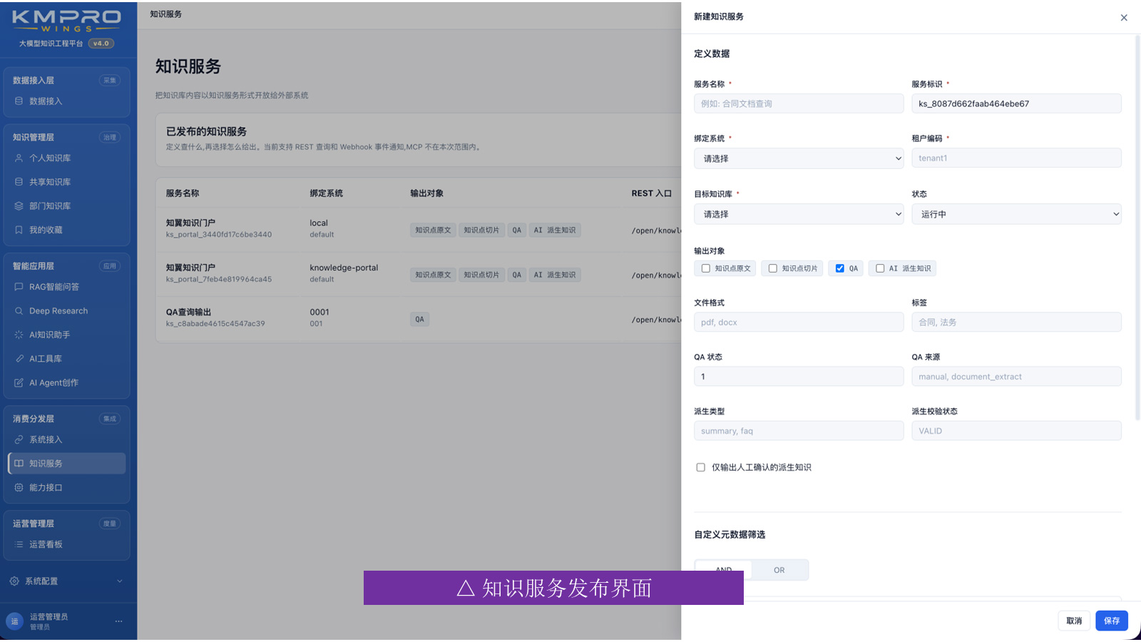 知识服务发布界面截图